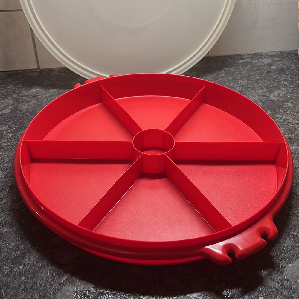 Vintage Red party Susan/relish/snack server. Looks to be brand new. Divi…